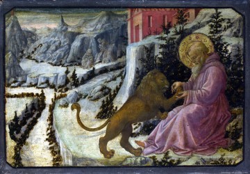 動物 Painting - LIPPI Fra Filippo 聖ヒエロニムスとライオン プレデラ パネル